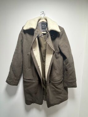 A|X Armani Exchange Olive Green Coat with Cream Sherpa Collar